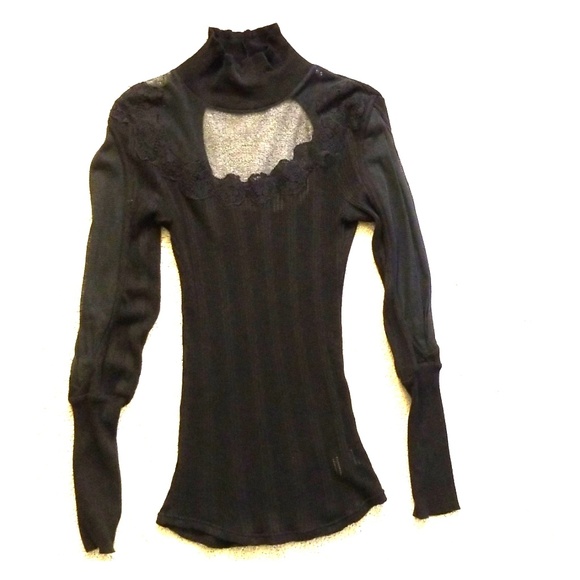 Free People black sheer mock turtle neck - Picture 1 of 7